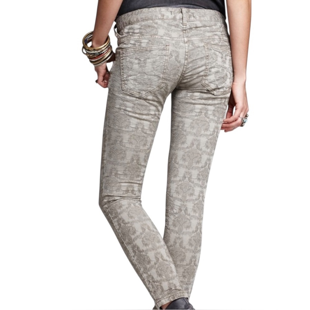 Free People Grey/tan Textured Jacquard Skinny Jeans, Size 30 - Picture 3 of 8